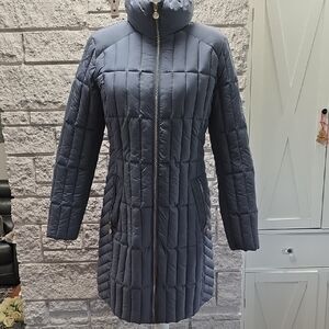 Bernardo Slate Blue Quilted Long Puffer Coat Women's Size Small Full Zip Front